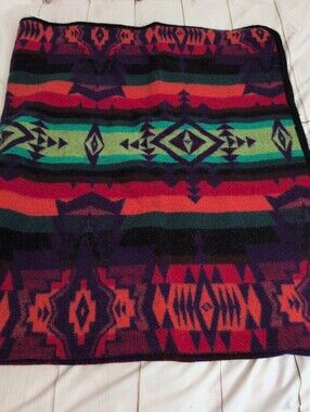El Paso Saddleblanket Wool Blanket 71x87 Southwestern Geometric Mexico 85% Wool